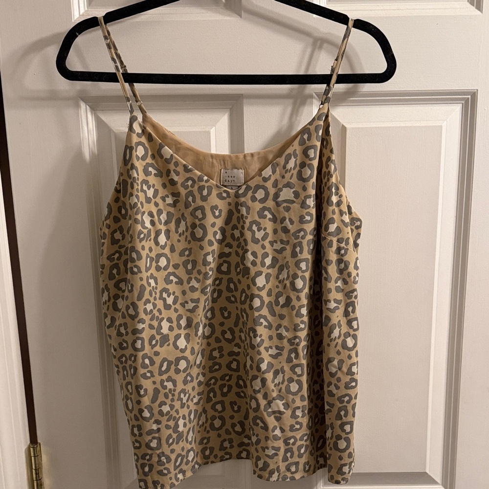 a new day Beige and Gray Leopard Satin Cami Tank
